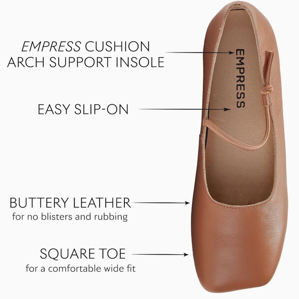 Empress Square Toe Leather Flat Caramel Size 10